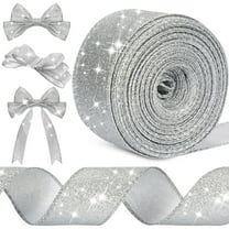 1 Roll Glitter Ribbon Glitter Wired Edge Ribbon 1.57in X 20 Yard Waterproof Sparkly Ribbon Garland for Gifts Wrapping Cards Crafts Wreaths Holiday Party Home Christmas Decoration(Silver)