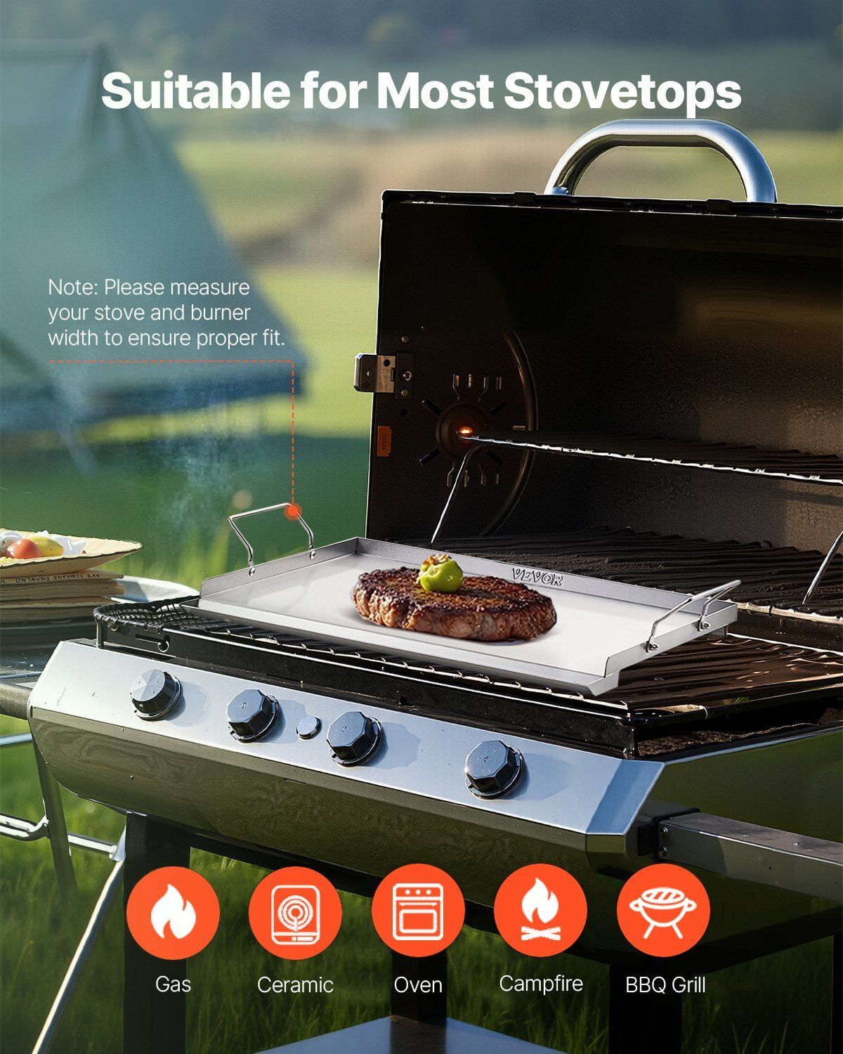 Universal 23x16 BBQ Grill Pan – Flat Top Griddle Stainless Steel – Perfect for Camping & Backyard Cooking
