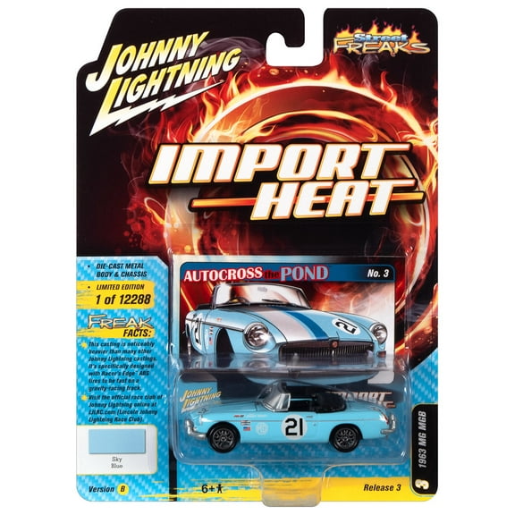 Johnny Lightning 1:64 Street Freaks Ver B 1963 MG MGB Racing Sky Blue