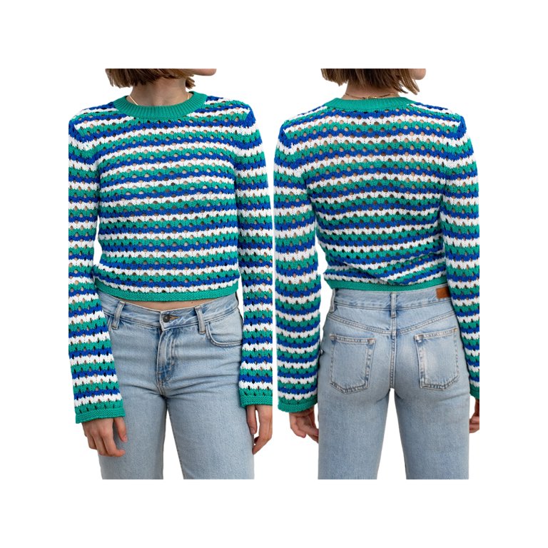 Women Y2K Knitted Crop Tops Color Block Patchwork Sweaters Long