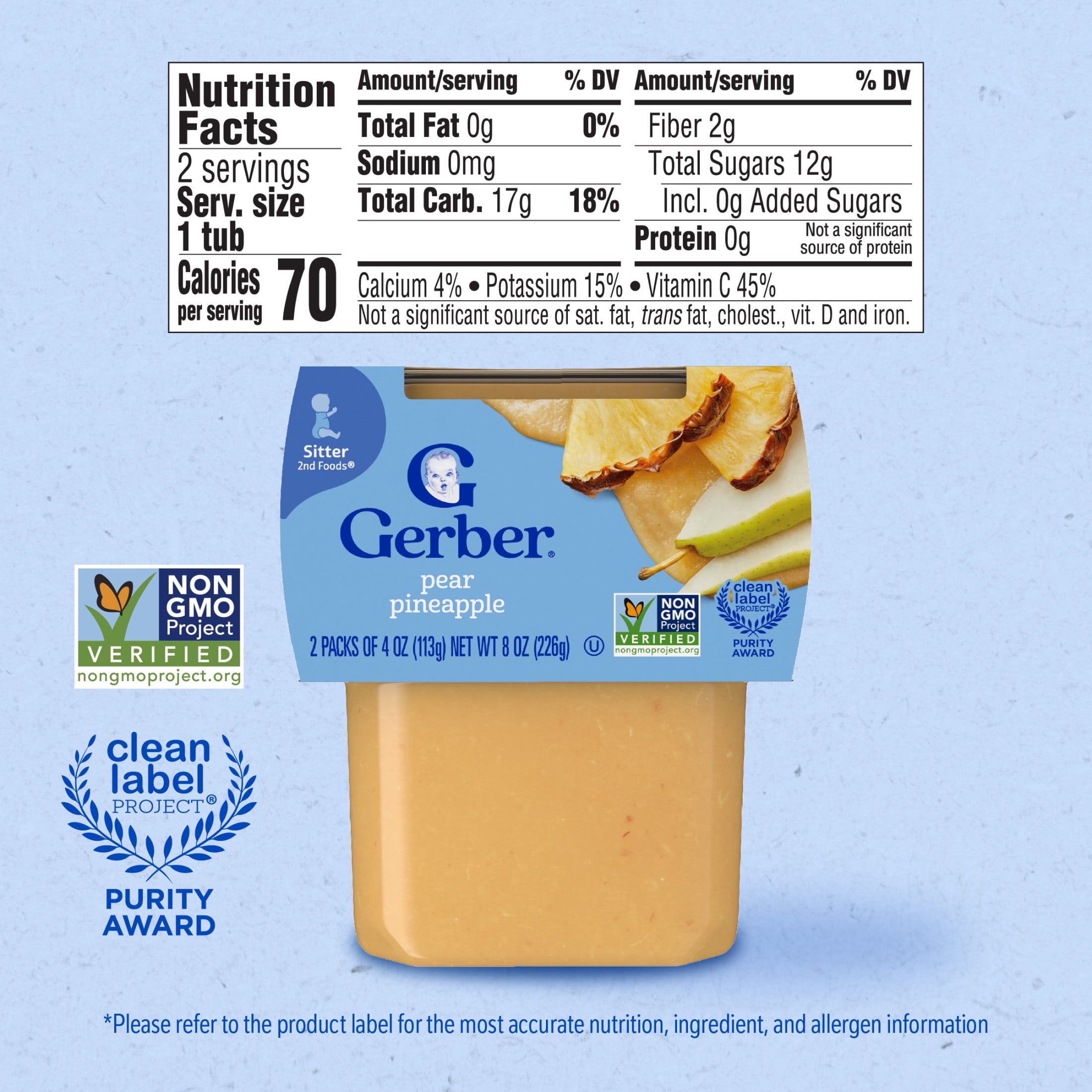 (8 pack) Gerber Stage 2 Baby Food, Pear Pineapple Puree Tub, Baby Puree, 2PK 8 oz