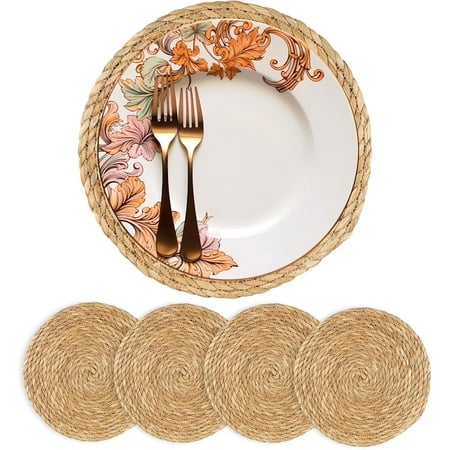 

Round braided placemat - Bohemian vine placemat natural water hyacinth wicker table mat with rustic braids for dining table home wedding