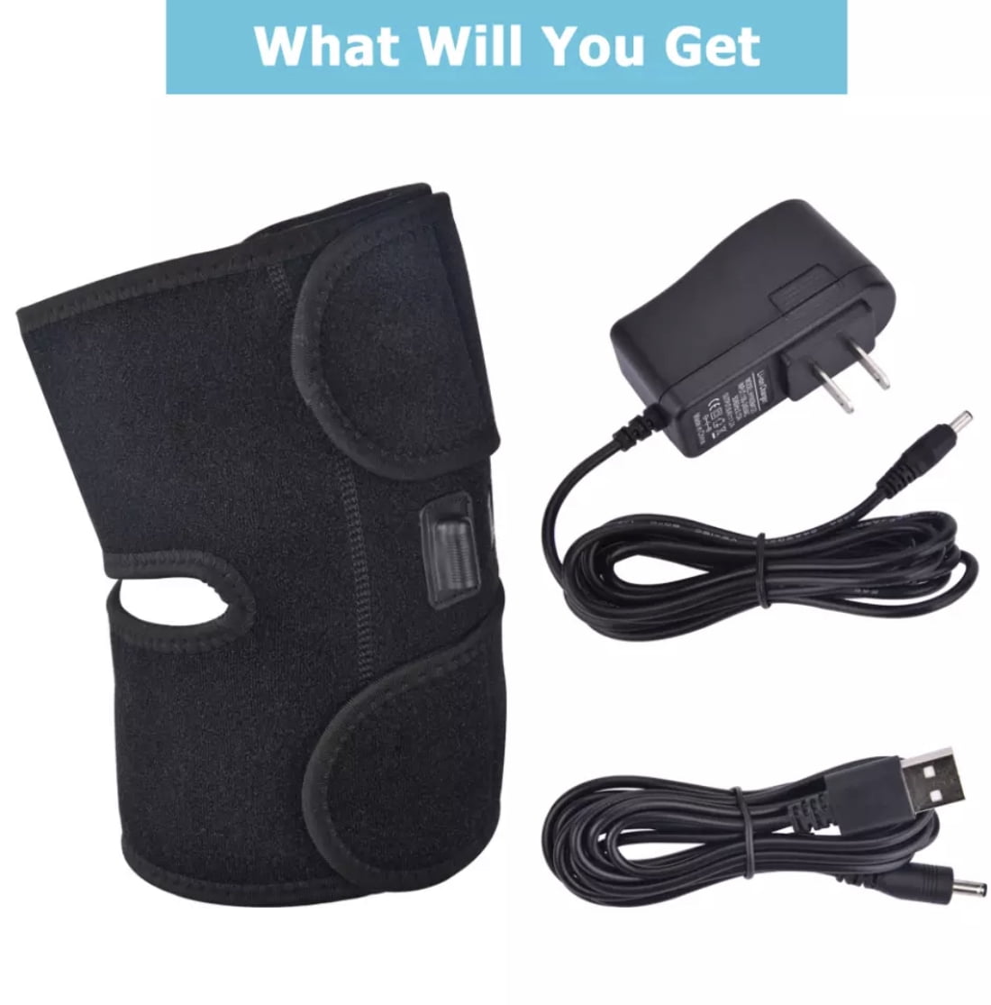 Knee Brace Heating Belt Cordless USB, Portable Heated Knee Brace Wrap, 3 Adjustable Heat Knee Massager