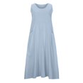 thumbnail image 4 of USSUMA Summer Dresses for Women Casual Solid Color Linen Cotton Flowy Pocket Long Maxi Beach Party Sundresses Sleeveless Plus Dresses V Neck Sun Dress Wedding Guest, 4 of 8
