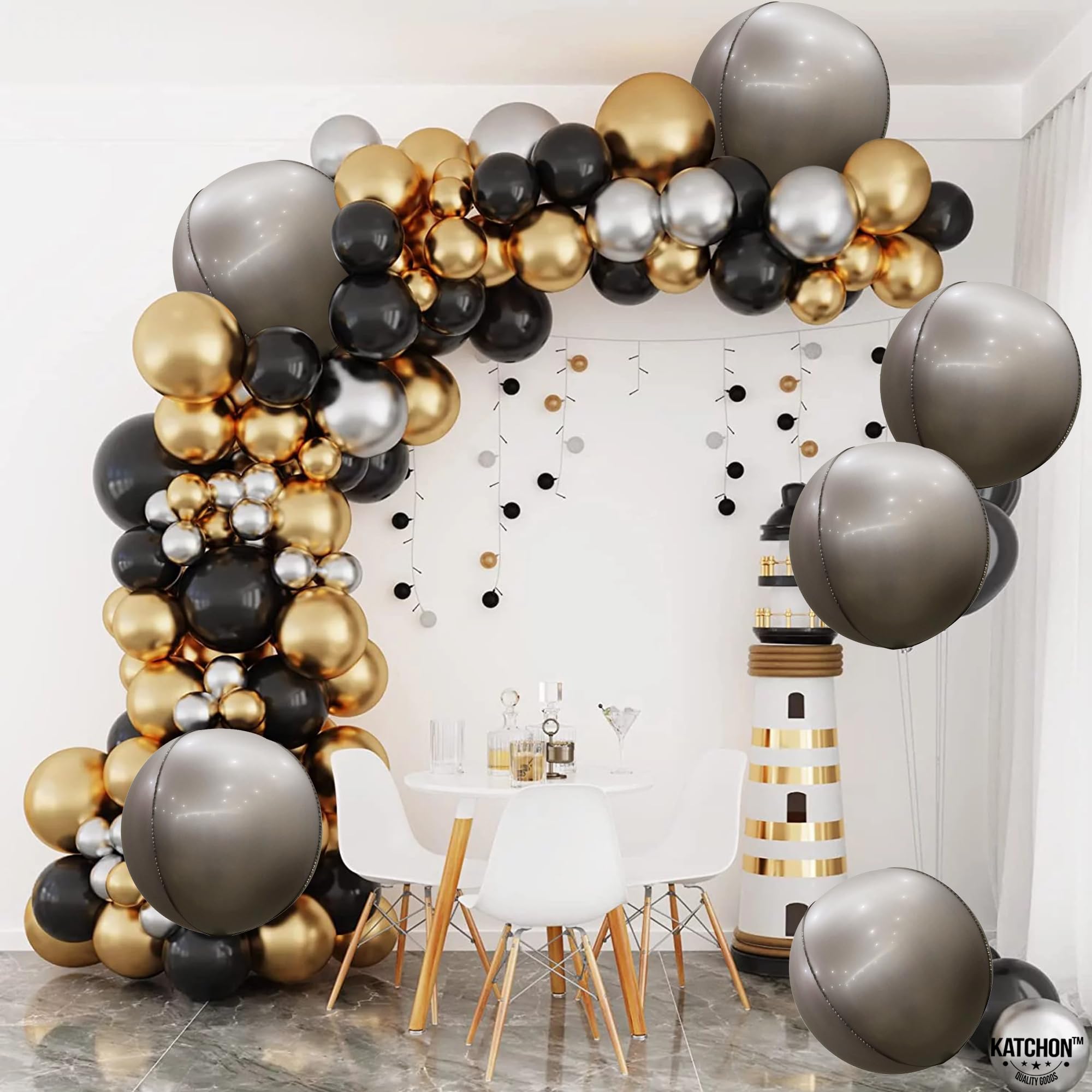 Big, 22 Inch Grey Metallic Balloons - Pack of 6 | Mylar 360 Degree 4D Round Sphere Grey Balloons for Graduation Decorations 2022 | Dark Gray Foil Balloons for Bachelorette and Grey Party Decoration
