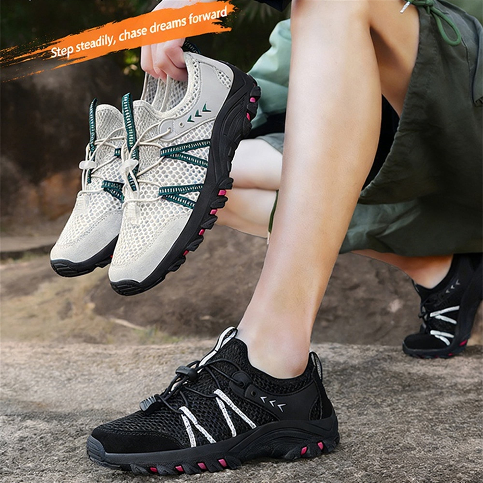 LASUDRAA Men Women Unisex Outdoor Hiking Shoes, Breathable Mesh Non‑Slip Lightweight Quick‑Lace Trekking Water Sneakers