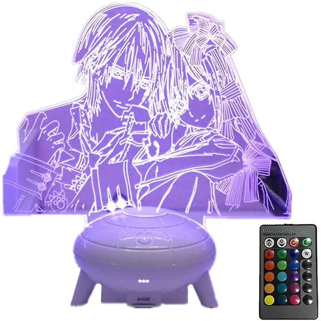 Usb Ufo Base Anime Lámpara 3d Vampire Knight / kuran Yuki / kiryu Zero para decoración de dormitorio Luz nocturna Regalo de cumpleaños fresco Lámpara de escritorio LED acrílica (remoto plateado Feliz Sencillez