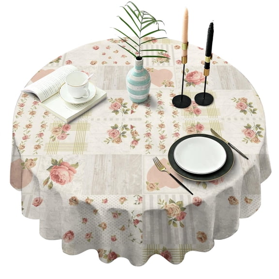 Pioneer Flower Floral Print Pattern Round Tablecloth 60"x60",Wrinkle Wipeable Table Cloth for Kitchen Dining Room Picnic Patio Party