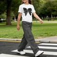 thumbnail image 6 of Zpanxa Girl Outfits Sets Girls Denim Bow Graphic Tee and Cargo Wide Leg Pants Set 2 Piece Casual Outfit, 6 of 7