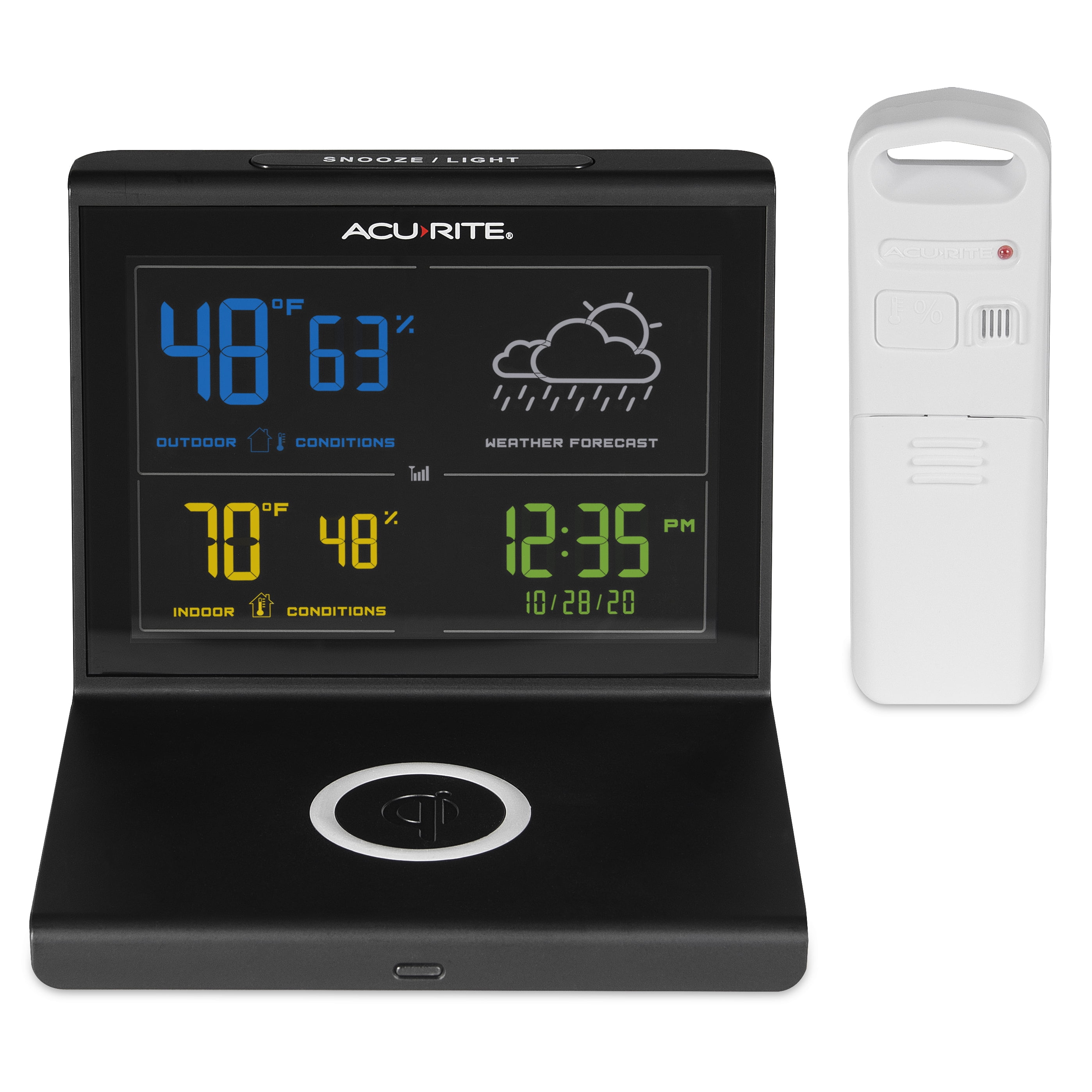 AcuRite Home Weather Station with Qi-Certified Wireless Charging Pad and Hyperlocal Forecasting, Indoor and Outdoor Temperature and Humidity, Weather Clock, and Calendar (01193M)