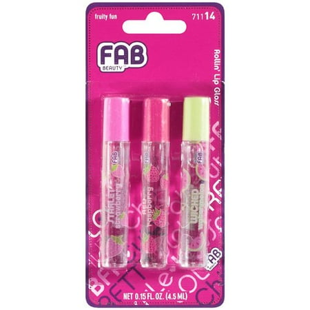 Fab Beauty Roll On Lip Gloss Trio, Fruity Fun, 0.12 oz