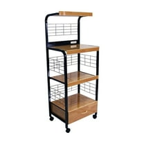 ORE International 59.5" Metal Microwave Kitchen Cart in Black/Natural