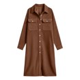 thumbnail image 4 of Fall and Winter Dress for Women Loose Long Sleeve Button Front Corduroy Shirt Dresses Casual Midi Dress Coffee S, 4 of 5
