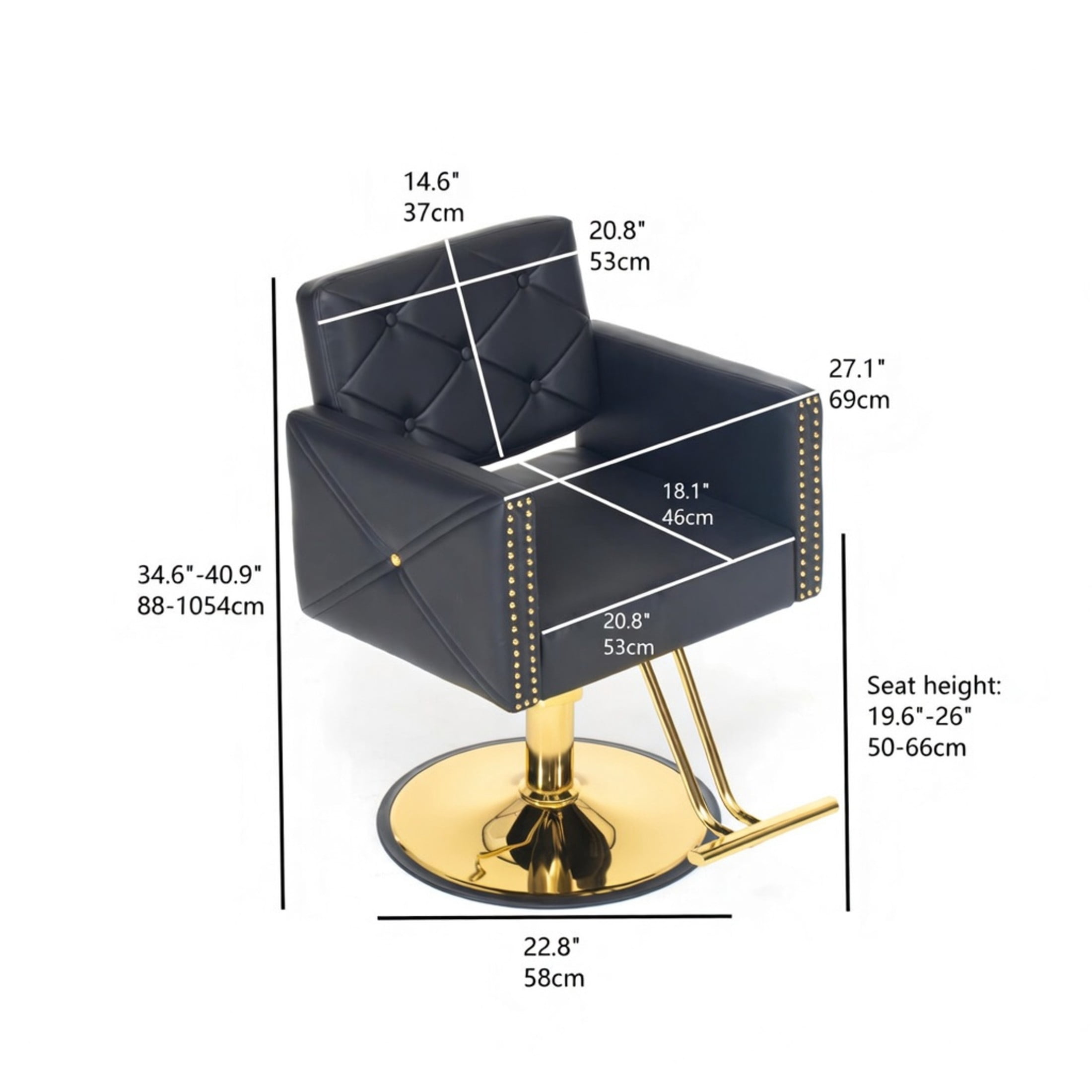 Noble House Heavy Duty Barber Chair, 360° Swivel Salon Chair with Hydraulic Pump, Black + Gold