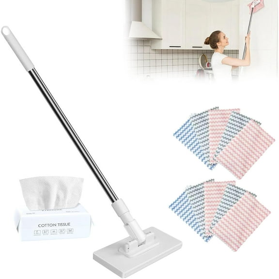 Mini Retractable Mop, Zero Touch Flat Mop with Locking Head and Sweeping Cloths, 100cm Long Handle for Multi-Surface Cleaning