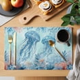 thumbnail image 2 of Coastal Jellyfish Blue Placemats Set of 8 Summer Beach Nautical Coral Starfish Place Mats Indoor Wipeable Table Mats Washable Dining Table Placemats for Kitchen Holiday Party Home Decor 13x19 Inch, 2 of 9