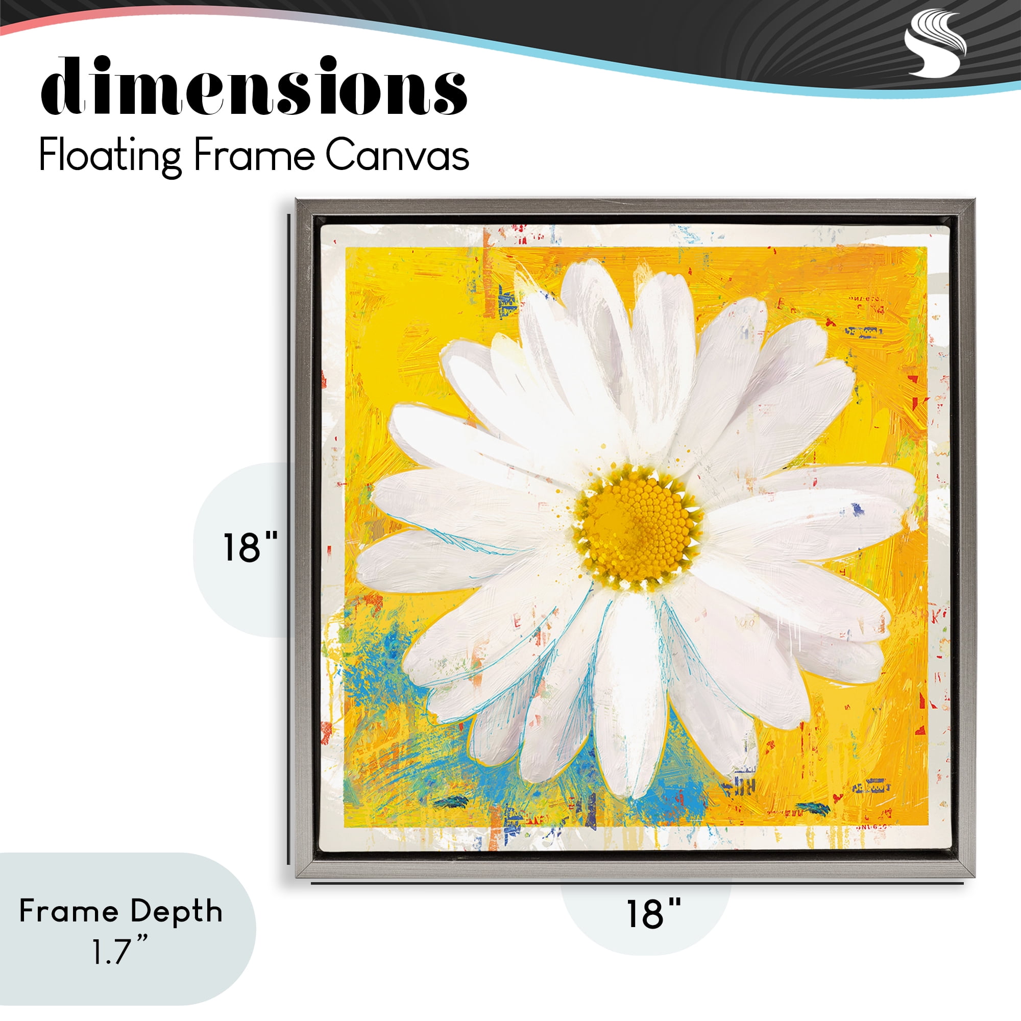 Stupell Industries Violet's Daisy on Yellow Gray Framed Floater Canvas Wall Art, design by Porter Hastings