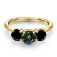 thumbnail image 3 of Gem Stone King 18K Yellow Gold Plated Silver Green Mystic Topaz and Black Diamond Engagement Ring for Women | 2.10 Cttw | Round 6MM | Gemstone November Birthstone | Size 6, 3 of 6