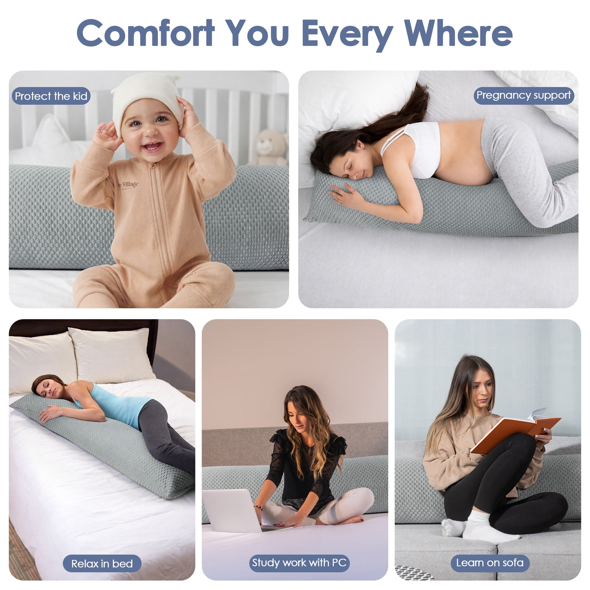 MOONORAH Body Pillow, Soft Cooling Long Body Pillows for Adults Side Sleeper, 2 in 1 Large Full Bed Pillows for Sleeping - 20x54 inch, Gray