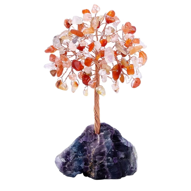 Yuarrent Árbol de espíritu ligero de hadas hecho a mano con detalles hogareños elegantes para decoración de escritorio, cristales y piedras Decoración del hogar E 12CM