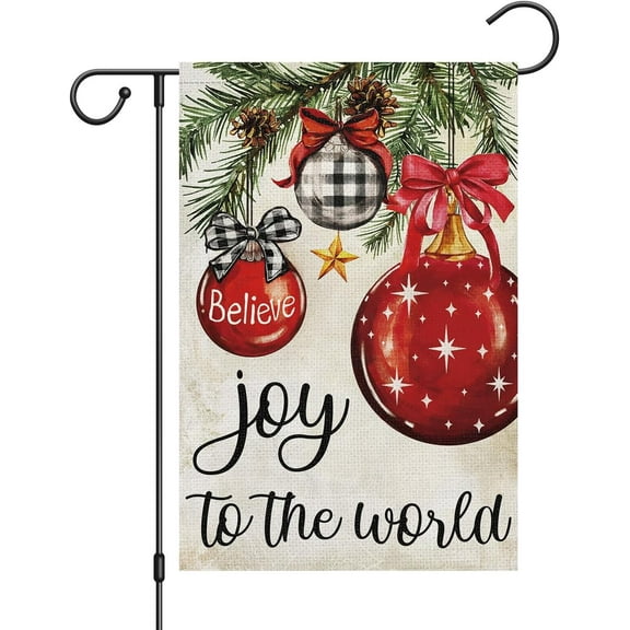Christmas Garden Flag Joy to The World 12.5x18 Xmas Ball Double Sided Welcome Small Burlap Winter Yard Outdoor Flag Holiday Outside House Decor (Only Flag)