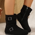 thumbnail image 2 of WAVSUF Women's Mid-Calf Boots Soft Sole Wide Width Fleece Round Toe Winter Trendy Suede Flat Boots Black 6, 2 of 9