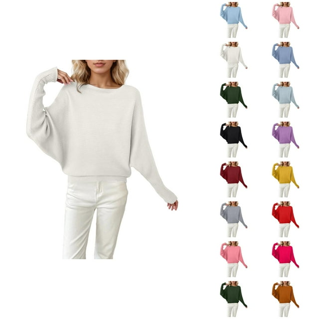 Chandails Surdimensionnés pour Femmes 2026 Mode Automne Hiver Manches Chauve-Souris Col Rond Tricot