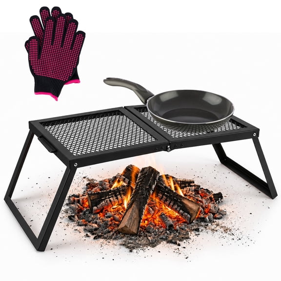 Wakeman Outdoors 27x12in Portable Folding Campfire Grill Grate Over Fire Pit Camping Gear