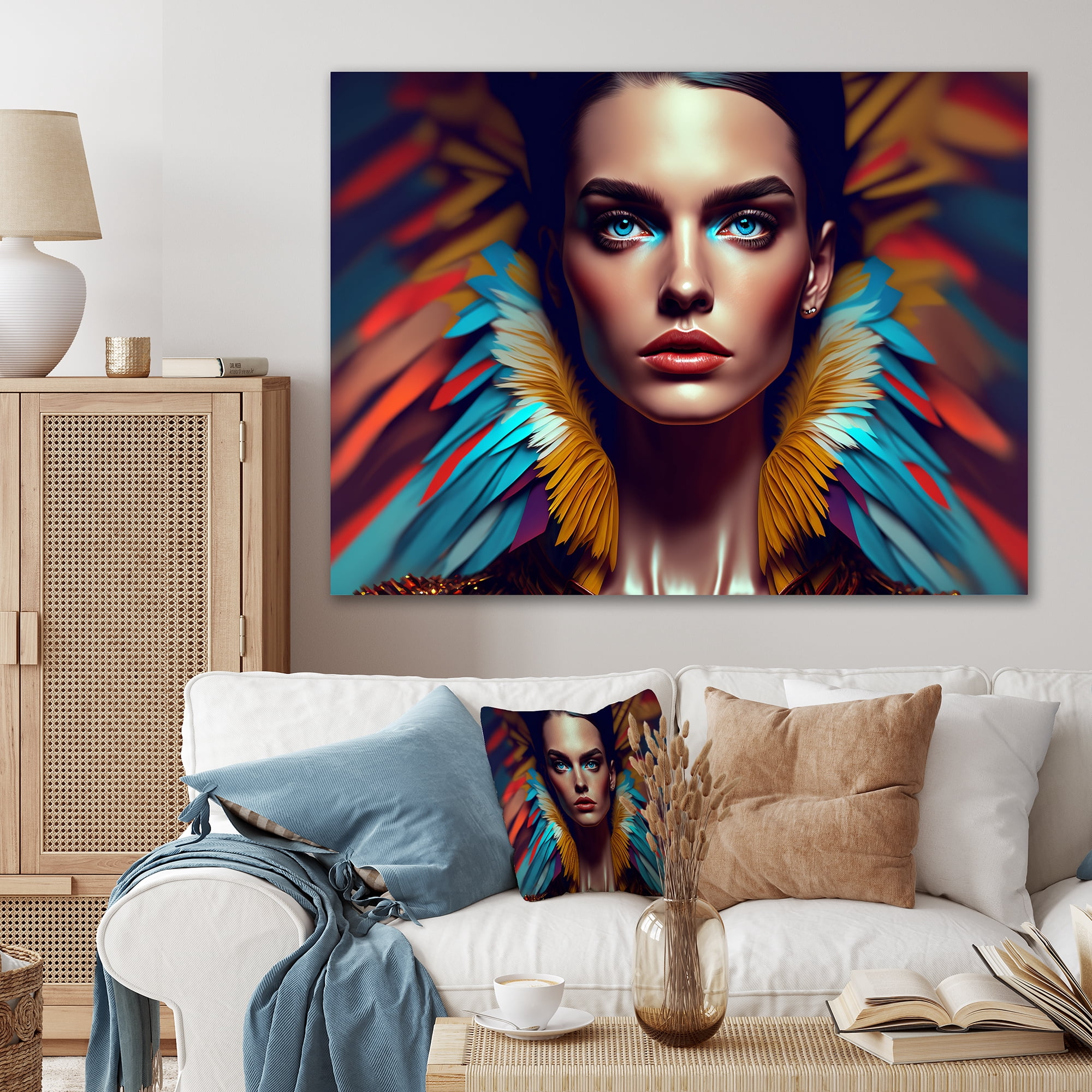Designart Colorful Sensual Woman In Fur Coat IX Canvas Wall Art