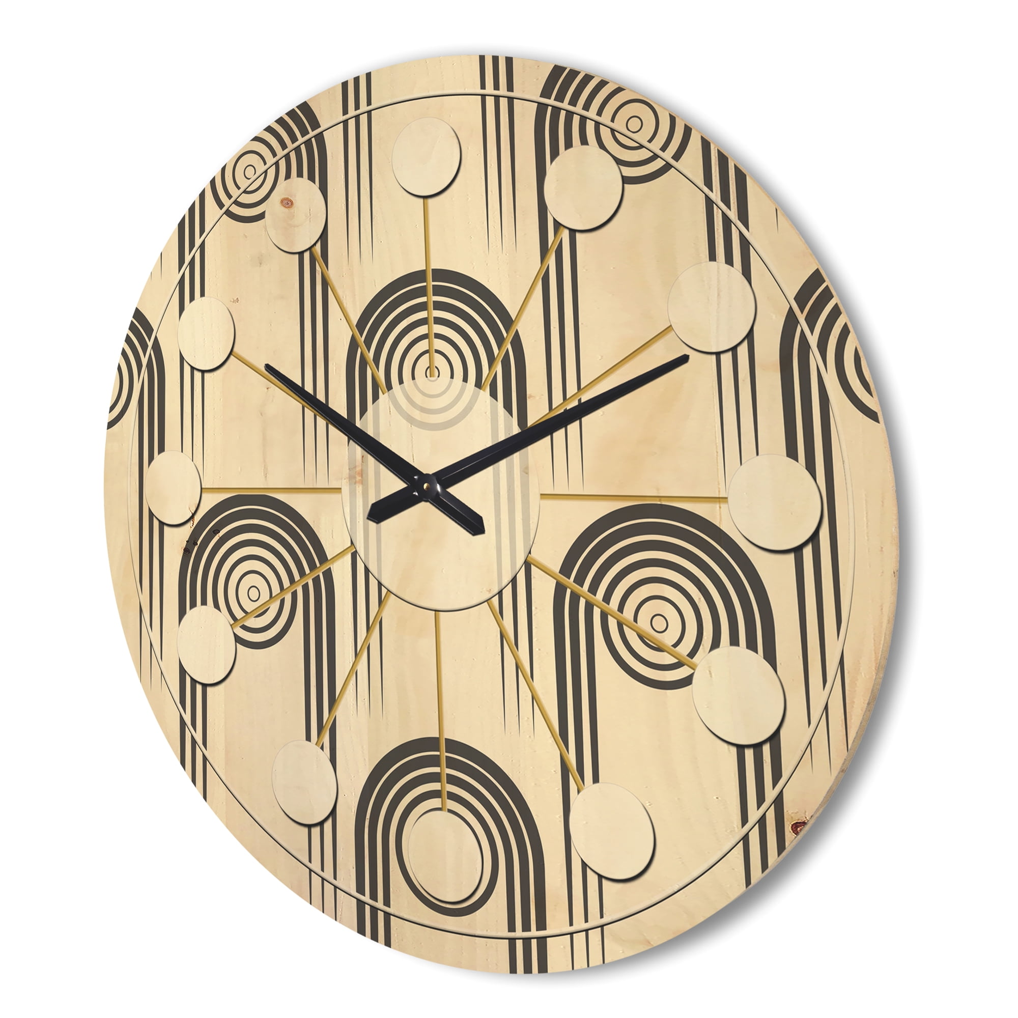 Designart 'Minimal Geometric Retro Curved Ornament II' Mid-Century Modern Wood Wall Clock