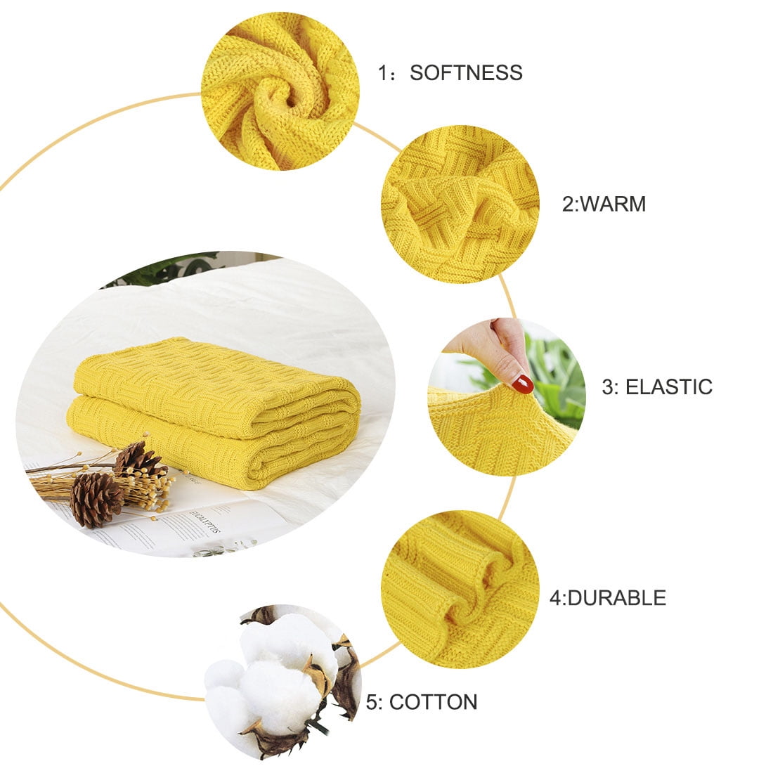 Unique Bargains Cotton Knitted Throw Blanket for Couch, 50" x 60",  Yellow