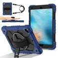 thumbnail image 3 of ELEHOLD Rugged Hybrid Case For iPad 6th Generation, with Built-in Kickstand 360° Rotating Handstrap Crossbody Shoulder Strap Shockproof Heavy Duty Case, Navyblue+Black, 3 of 10