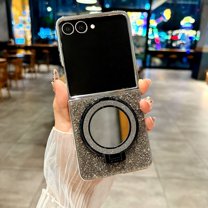 Decase Case for Samsung Galaxy Z Flip 7, Sparkling Glitter Mirror Phone Case with Ring Stand,Black