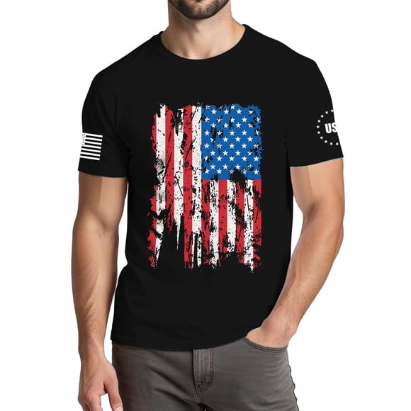 Camiseta de manga corta patriótica con bandera EE. UU. XLIEVO