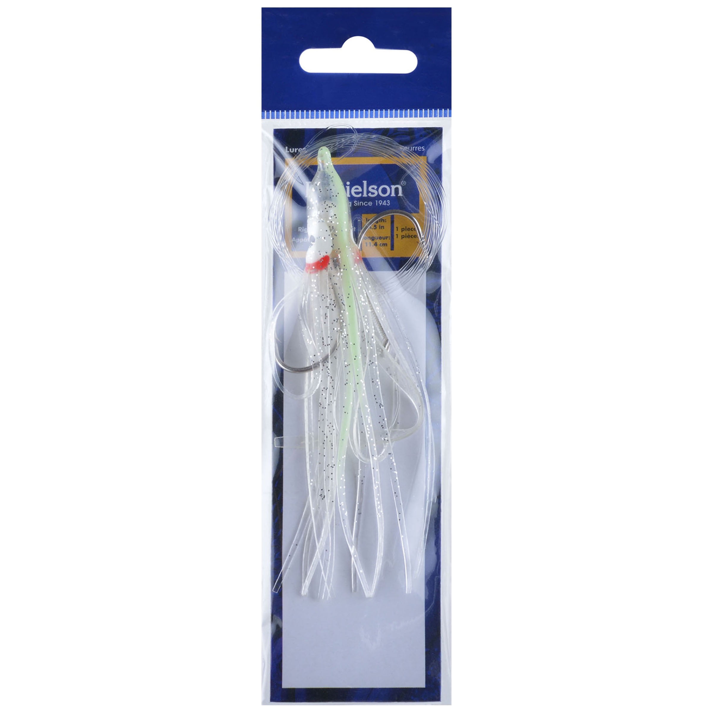 Danielson 4.5" Rigged Squid Bait, UV Clear, Glitter, & Glow, Fishing Jigs