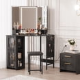 thumbnail image 2 of Kojooin Corner Vanity Table with LED Mirror, 3-Fold Mirror, Power Station, USB Outlets and Stool for Bedroom, 2 of 6