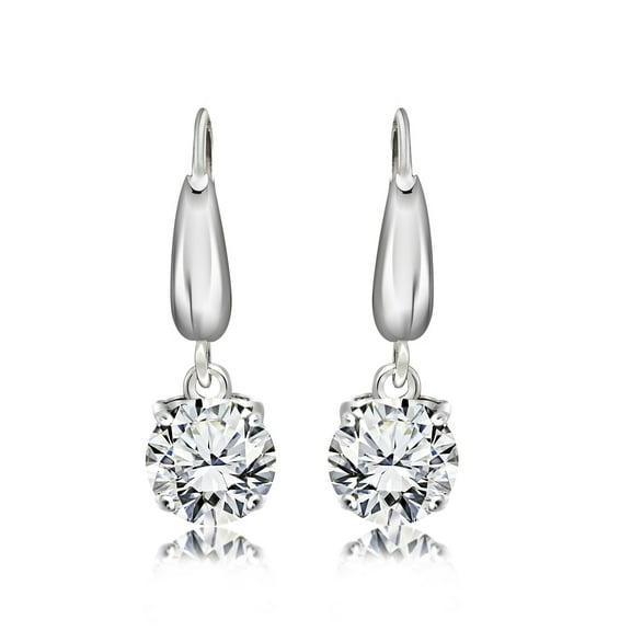 JeenMata 2 Carat Round Brilliant Cut Moissanite Dangle Earrings for Women in 18K White Gold over Silver