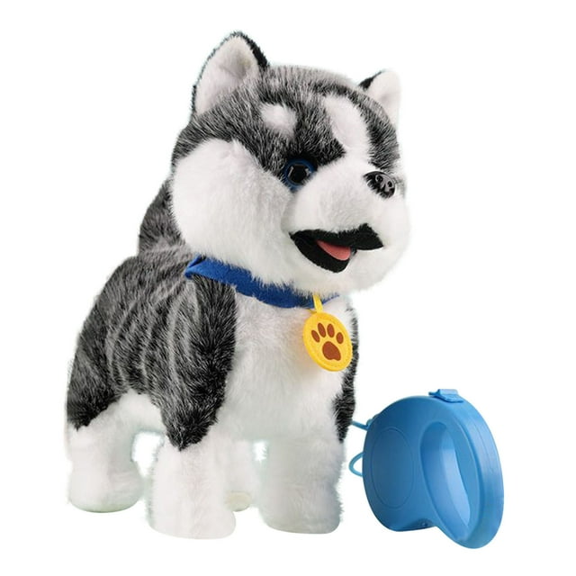 Hogar y jardín, Decoración del hogar, Perro robot de peluche motorizado, controlado por correa, saca la lengua, camina con ojos grandes, ladra y reacciona a las palmaditas en la cabeza, perro robot co
