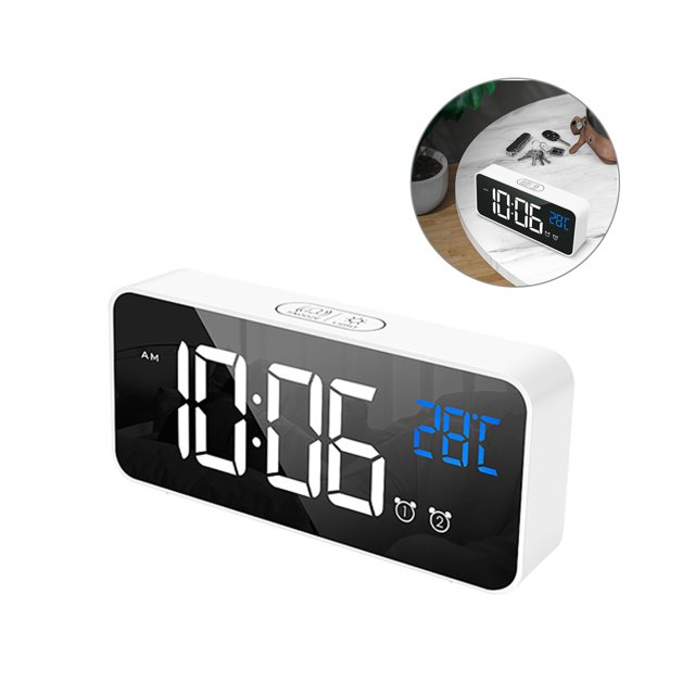 Naiovety Reloj con espejo LED, pantalla de temperatura USB, música de cabecera, reloj electrónico para niños y estudiantes Decoración del hogar Blanco Naiovety HA001222-01