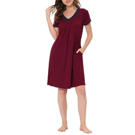 

cheibear Women s Pajama Dress Nightshirt Sleepwear V-Neck with Pockets Lounge Nightgown
