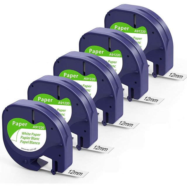Fimax Compatible DYMO LetraTag Paper Tape 91200 12mm x 4 m Negro sobre Blanco, Recambio para Etiquetadora Dymo Letratag XR LT-100H LT-100T XM (Dymo Letratag Paper White Label Tape S0721510 )