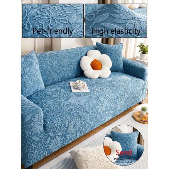 3D Stretch Sofa Slipcover, High Elastic Full Coverage Leaf Pattern Furniture Protector, Multifunctional Holiday Decor Sofa Cover with Free Throw Pillow Cover