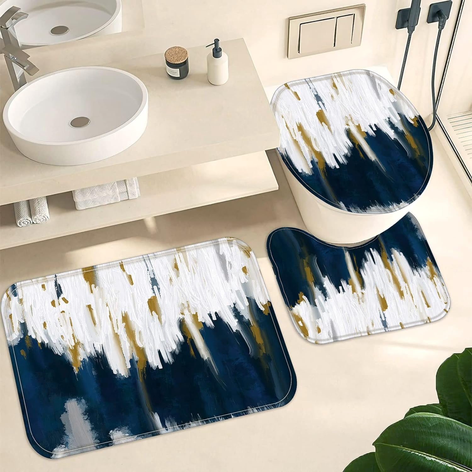 Zrodlmo Abstract Blue Ombre Fabric Shower Curtain and Rug Sets, 16pc Modern Bathroom Curtain Sets, 72" x 72", Blue