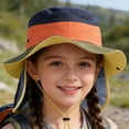 thumbnail image 5 of IVEYRTF Kids Sun Hat with Neck Flap Color Block Breathable Mesh UV Protection Adjustable for Boys Girls 2-8 Years Outdoor Bucket Hat, 5 of 6