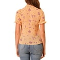 thumbnail image 3 of INSPIRE CHIC Women's Elegant V Neck Button Front Floral Casual Shirt XS Light Orange, 3 of 7