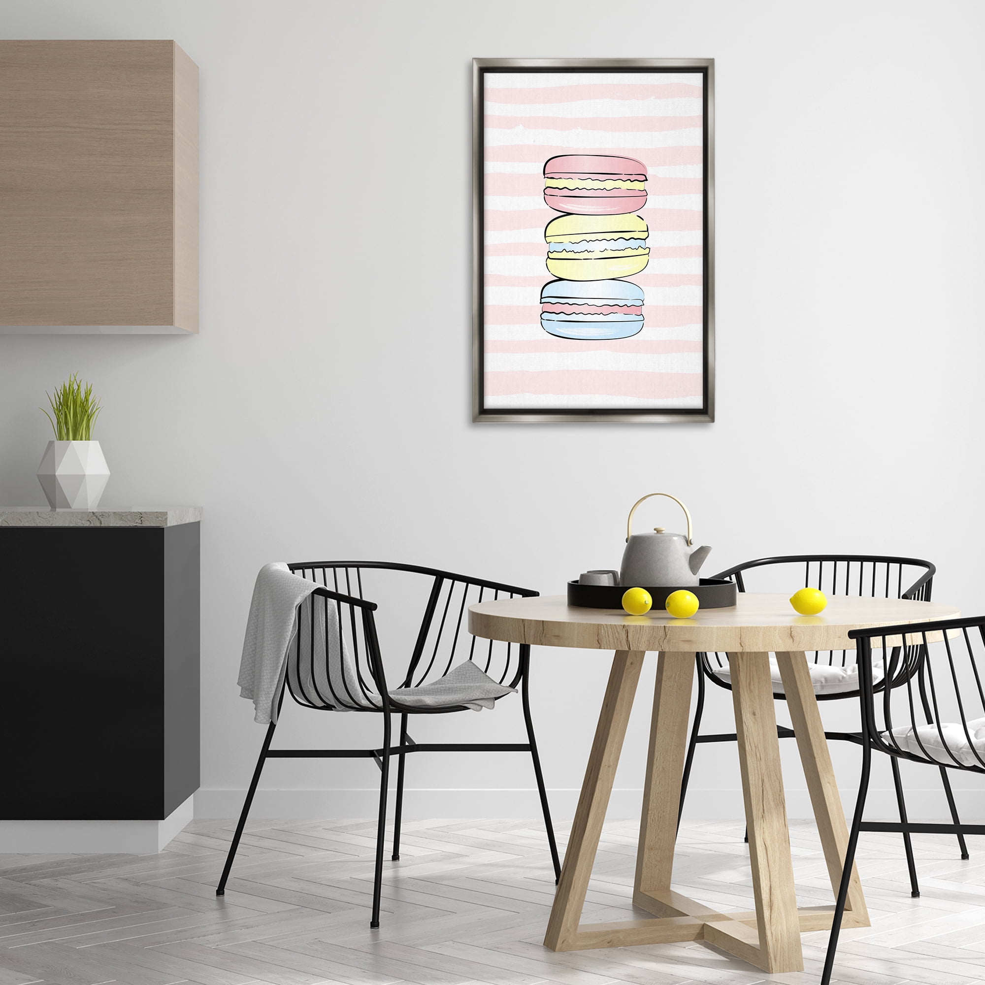 Stupell Industries Pink Stripes Macarons Food & Beverage Painting Gray Floater Framed Art Print Wall Art, 21 x 31