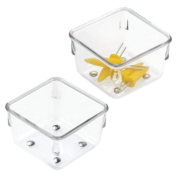 iDesign Linus Plastic Drawer Organizer, Storage Container for Vanity, Bathroom, Kitchen Drawers, 3" x 3" x 2", Set of 2, Clear