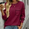 thumbnail image 2 of XuJwPNcy Women's Ribbed Sweater Crew Neck Long Sleeve Shirts Fall Loose Solid Knit Pullover with Pockets, 2 of 7