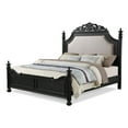 thumbnail image 3 of Benjara Berry Queen Size Bed, Scrolled Headboard, Cream Upholstery, Black Wood, 3 of 5
