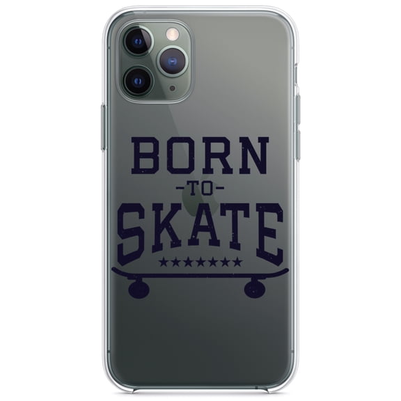 DistinctInk Clear Shockproof Hybrid Case for iPhone 11 (6.1" Screen) - TPU Bumper Acrylic Back Tempered Glass Screen Protector - Born to Skate - Skating